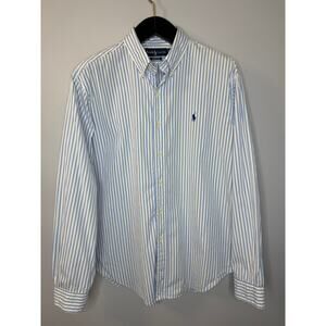 Ralph Lauren Classic Fit Blue Striped Cotton Shirt Pony Logo Women's XL Preppy
